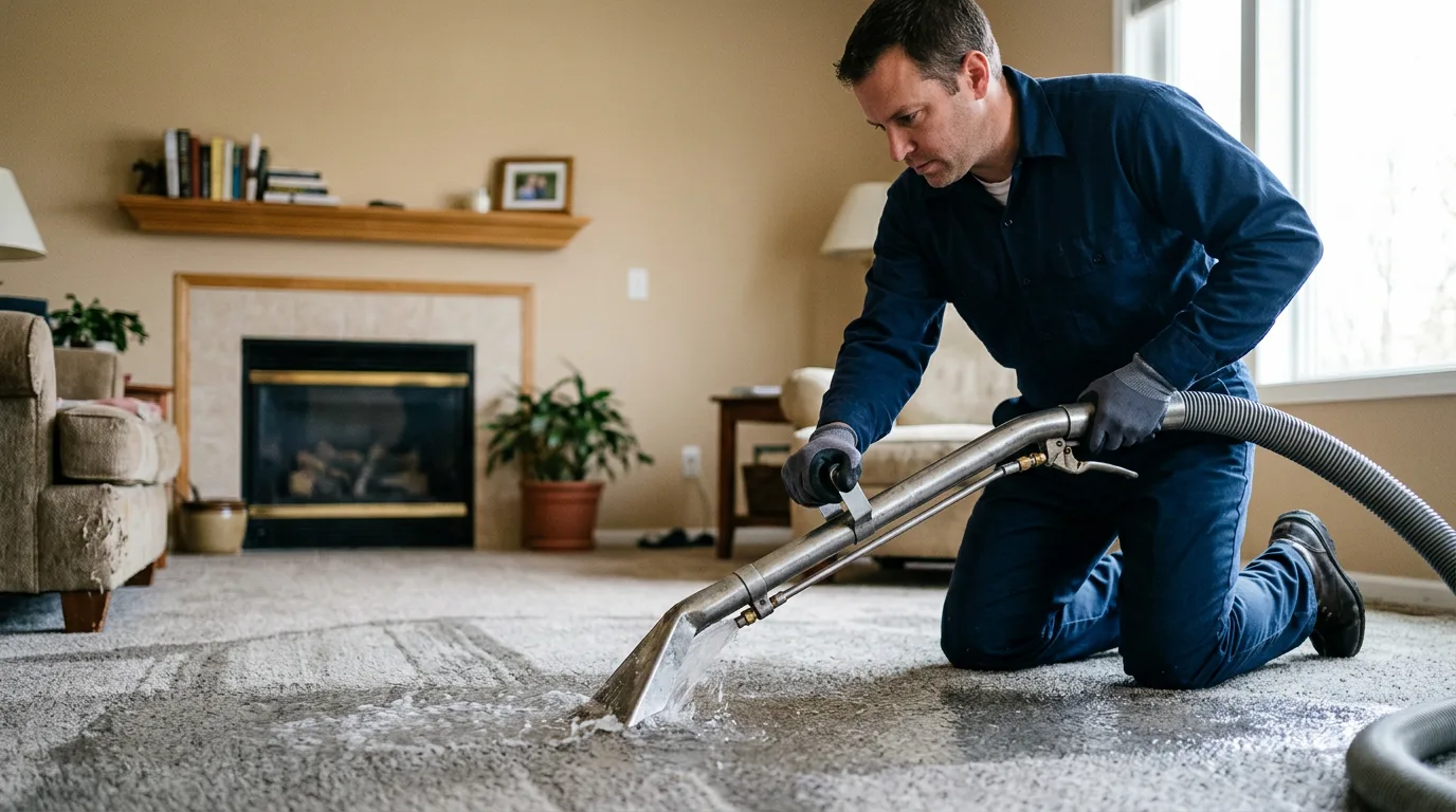 Water damage restoration technician working near Weaverville, CA